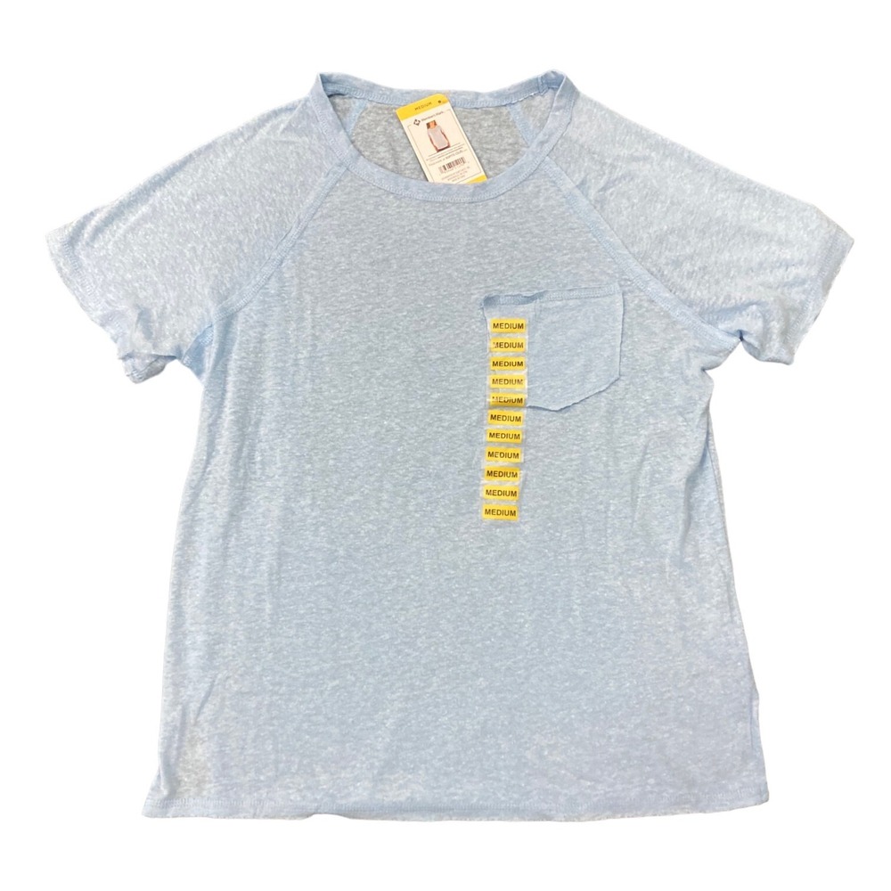 NWT Women's Member's Mark Linen Blend Relaxed Pocket Tee Isla‎ Blue Small S